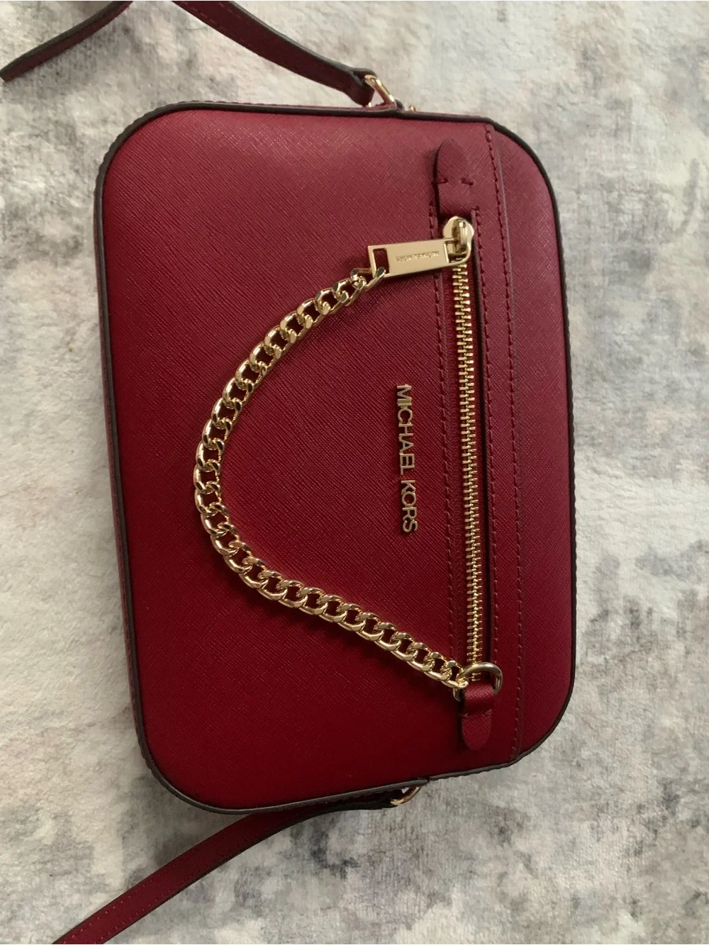 Michael Kors Burgundy Crossbody Bag with Gold Chain Accent